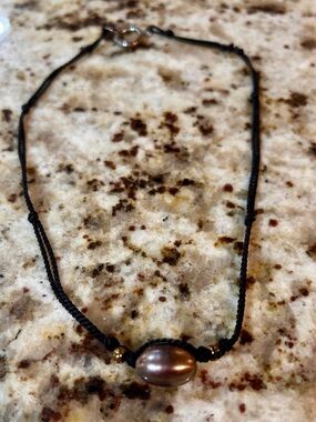 Black Cord Necklace with Pearl Accent